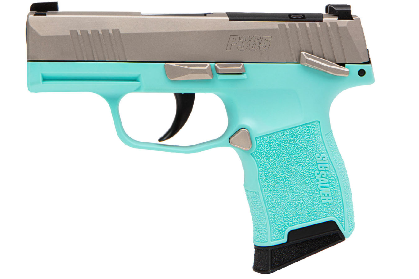 No. 14 Best Selling: SIG SAUER P365 380ACP 3.1` BARREL NICKEL AND TURQUOISE 2-10RND MAGS