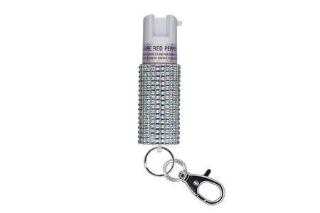 JEWELED PEPPER SPRAY WITH SNAP CLIP WHITE