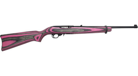 RUGER 10/22 22 LR Rimfire Carbine with Pink and Black Laminate Stock