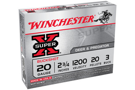 WINCHESTER AMMO 20 Ga 2-3/4 in 20 Pellet 3 Buck Super X 5/Box