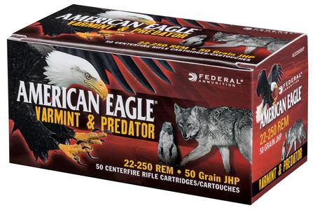 FEDERAL AMMUNITION 22-250 Rem 50 gr JHP American Eagle Varmint and Predator 50/Box
