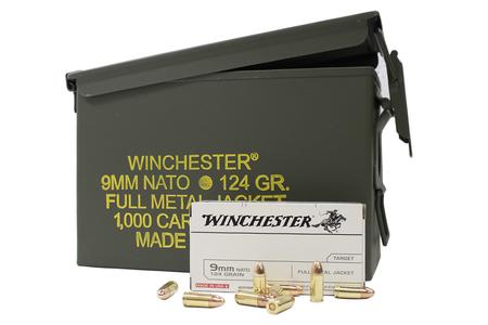 WINCHESTER AMMO 9mm NATO 124 gr FMJ 1000 Round Ammo Can