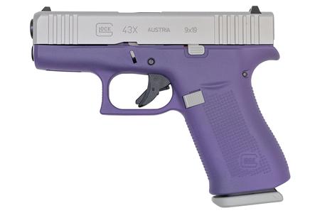 GLOCK 43X 9mm 10-Round Pistol with Purple Frame and Silver PVD Slide
