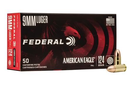 Federal 9mm Luger 124 gr FMJ American Eagle 50/Box