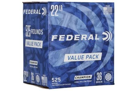 FEDERAL AMMUNITION 22 LR 36 GRN LEAD HP 525 CT 