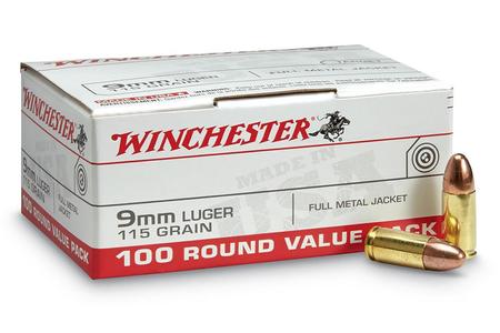 WINCHESTER AMMO 9MM 115 GR FMJ 100 RDS