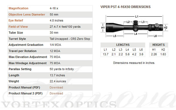 Viper-PST-4-16x50mm-Specs