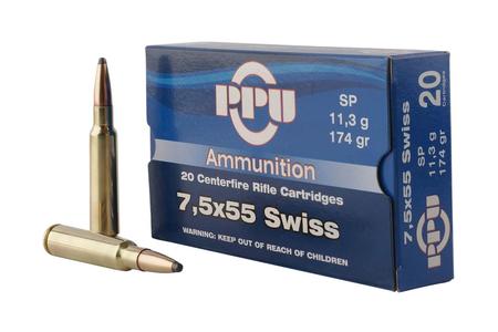 PPU 7.5x55mm Swiss 174 Gr Soft Point Metric Rifle 20/Box