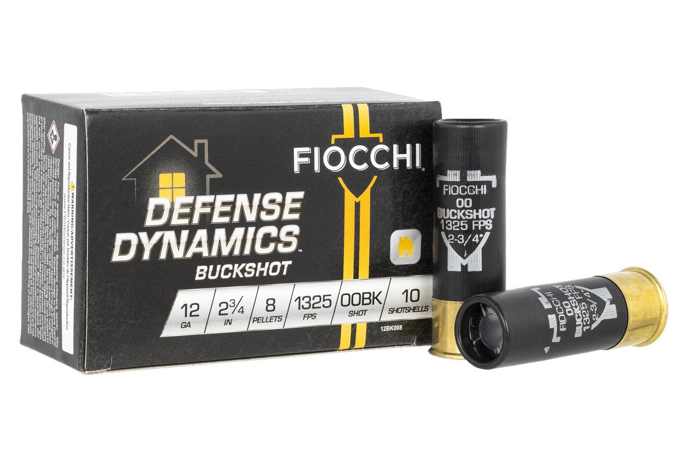 FIOCCHI 12 GAUGE 2-3/4 INCH 8 PELLET 00 BUCKSHOT DEFENSE DYNAMICS 10/BOX