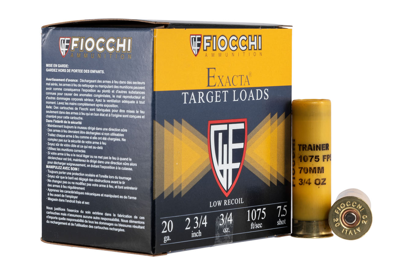 FIOCCHI EXACTA TARGET LOW RECOIL 20 GAUGE 2.75` 3/4 OZ 7.5 SHOT