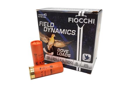 FIOCCHI 12 Ga 2 3/4 Inch 8 Shot Shotshell Field Dynamics Dove Loads 25/Box