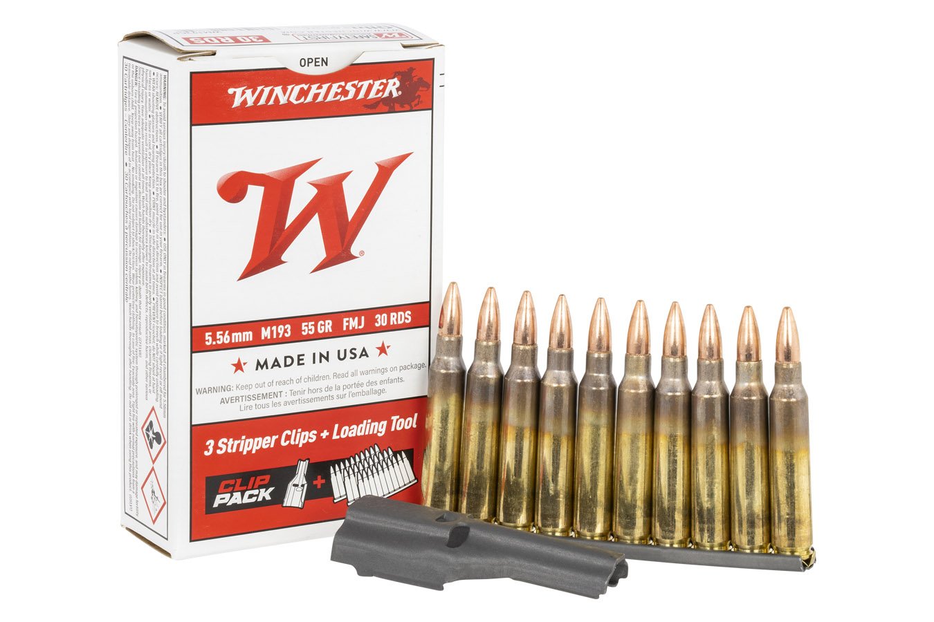 WINCHESTER AMMO 5.56 NATO 55 GR FMJ M193 STRIPPER CLIPS 30/BOX