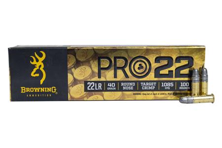 BROWNING AMMUNITION 22 LR 40 Gr Lead Round Nose Pro22 Rimfire 100/Box