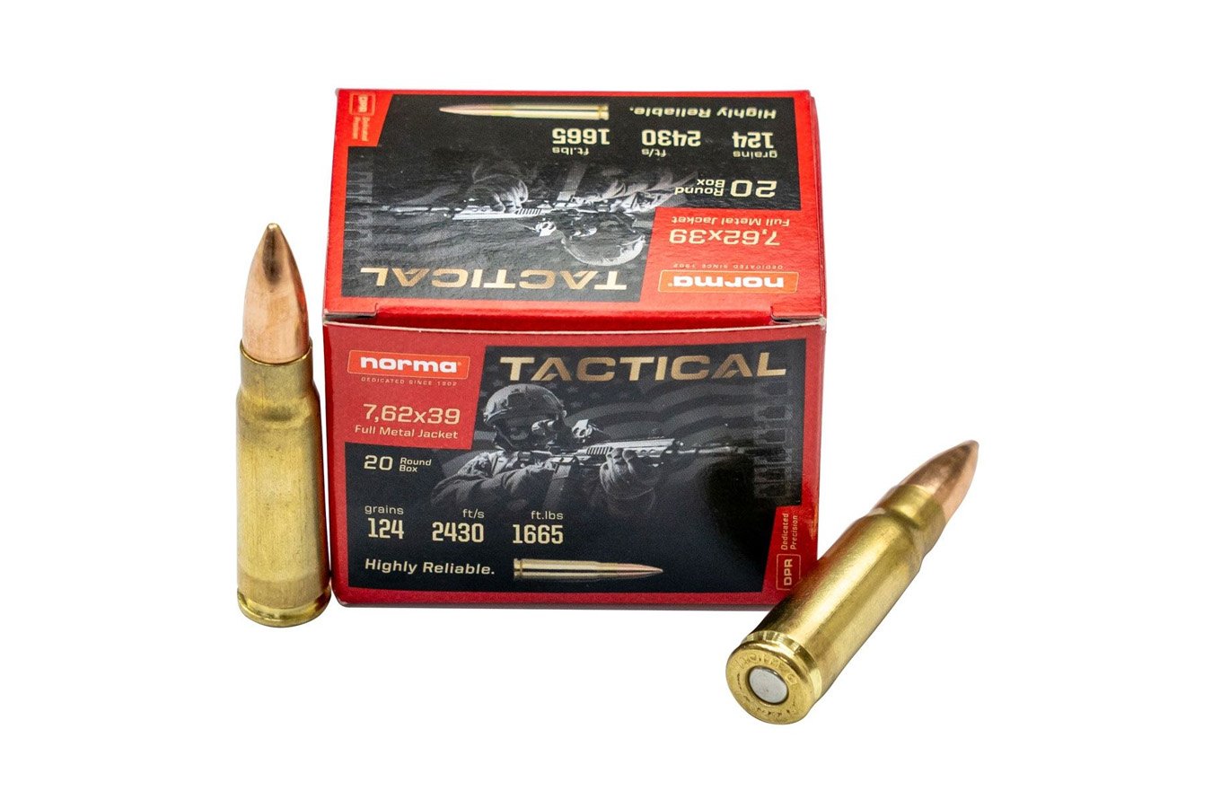 NORMA USA 7.62X39 TACTICAL 124GR, FMJ, BRASS CASE