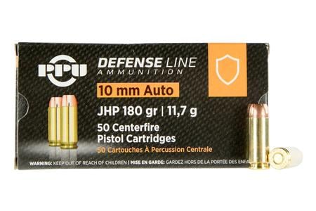 PPU 10mm Auto 180 Gr JHP Defense Line 50/Box