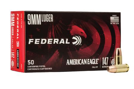 Federal 9mm 147 gr FMJ Flat Point American Eagle 50/Box