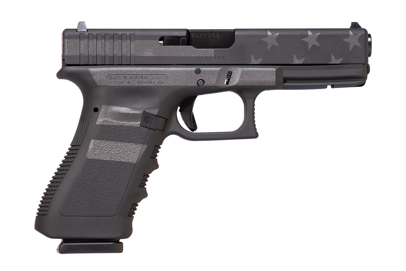 GLOCK 17 GEN3 9MM SEMI-AUTO PISTOL WITH CUSTOM BLACK STEALTH AMERICAN FLAG FINISH