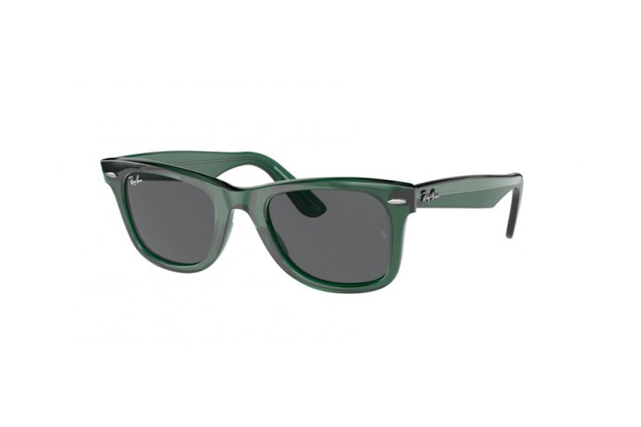 Ray-Ban Wayfarer Sunglasses with Transparent Green Frame and Dark Gray Lenses