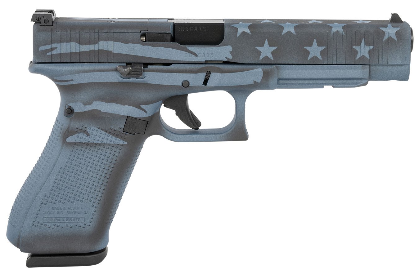 Glock G34 Gen5 9mm Competition MOS Pistol with Blue Titanium Flag Cerakote Finish