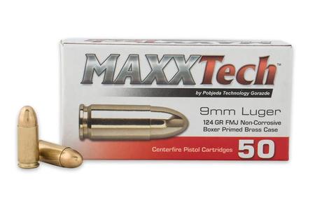 Maxx Tech 9mm 124 gr FMJ Target Ammo 50/Box