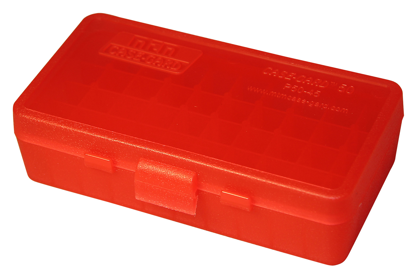 MTM 50-Round Flip-Top Ammo Box For 45 ACP, 40 S&W, 10MM - Clear Red, Made In USA