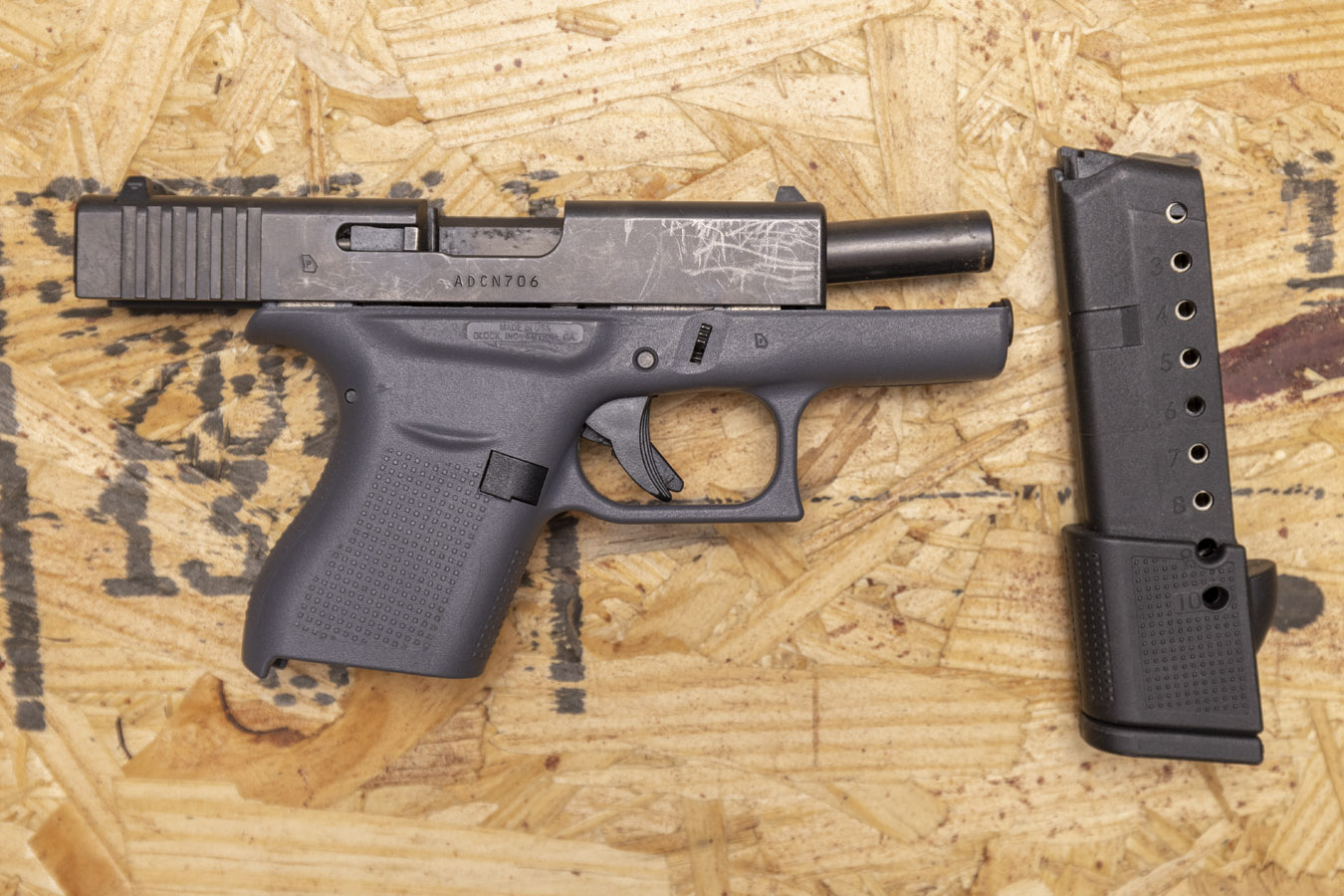 Glock 43 9mm Police Trade-In Pistol with Gray Frame and Extended Mag