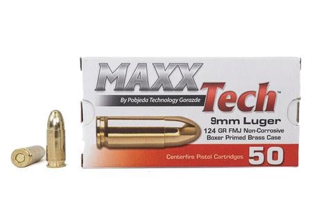 Maxx Tech 9mm Luger 124 Gr FMJ Brass Case Target Ammo 50/Box exclusive deals