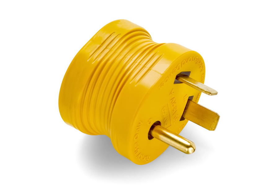 Camco Power Grip Camper/RV 30AM/15AF Electrical Adapter, Easy Connection  of Standard 30-Amp Power Pedestals to Fit a Standard Residential Plug, Allows for Easy Outlet Removal (55233),Yellow
