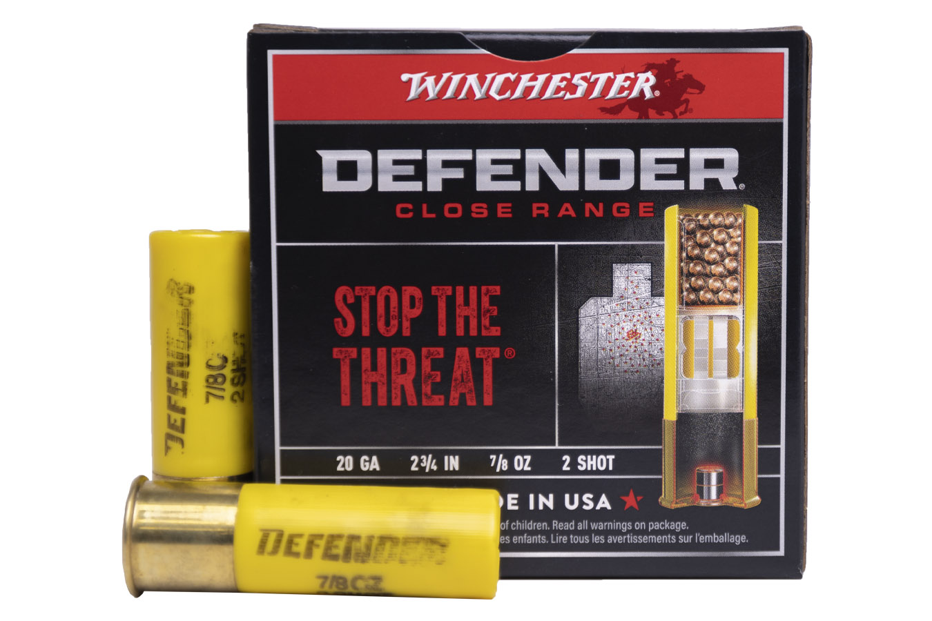 WINCHESTER AMMO 20 GA 2 3/4 IN 2 SHOT CLOSE RANGE DEFENDER 25/BOX