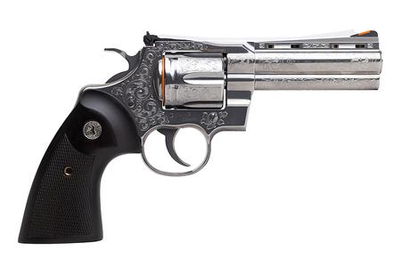 COLT Python 357 Magnum Double-Action Revolver with 4.25 Inch Barrel, Walnut Grips and Engraved Frame