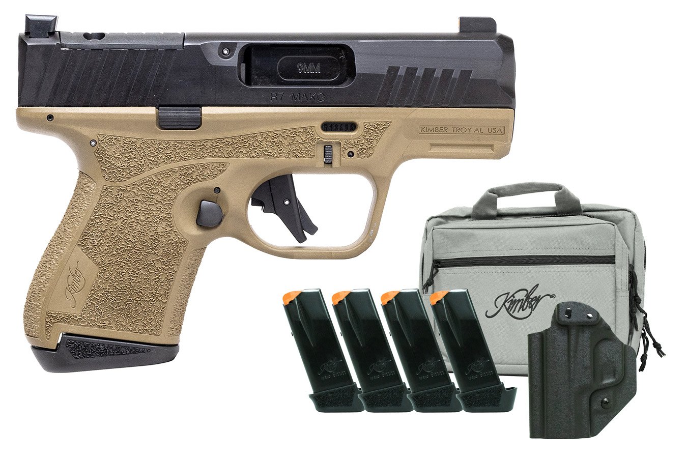 KIMBER R7 MAKO 9MM FDE, W/HOLSTER, RANGE BAG, 5 MAGS