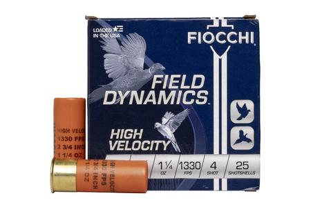 FIOCCHI 12 Gauge 2 3/4 in 1 1/4 oz 4 Shot Field Dynamics High Velocity 25/Box