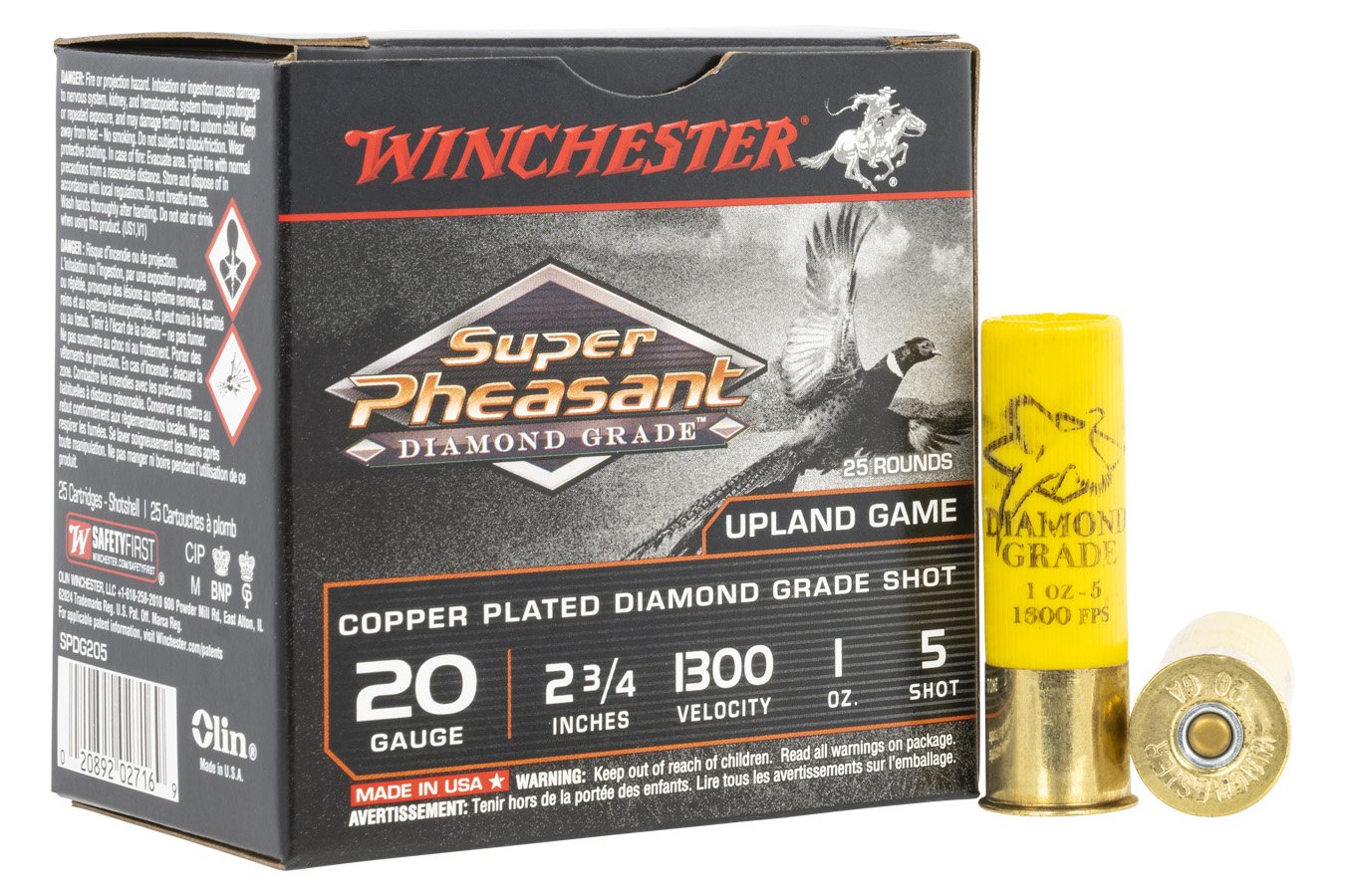 WINCHESTER AMMO 20 GA 2 3/4 IN 1 OZ 5 SHOT COPPER PLATED LEAD SHOTSHELL SUPER PHEASANT DIAMOND G