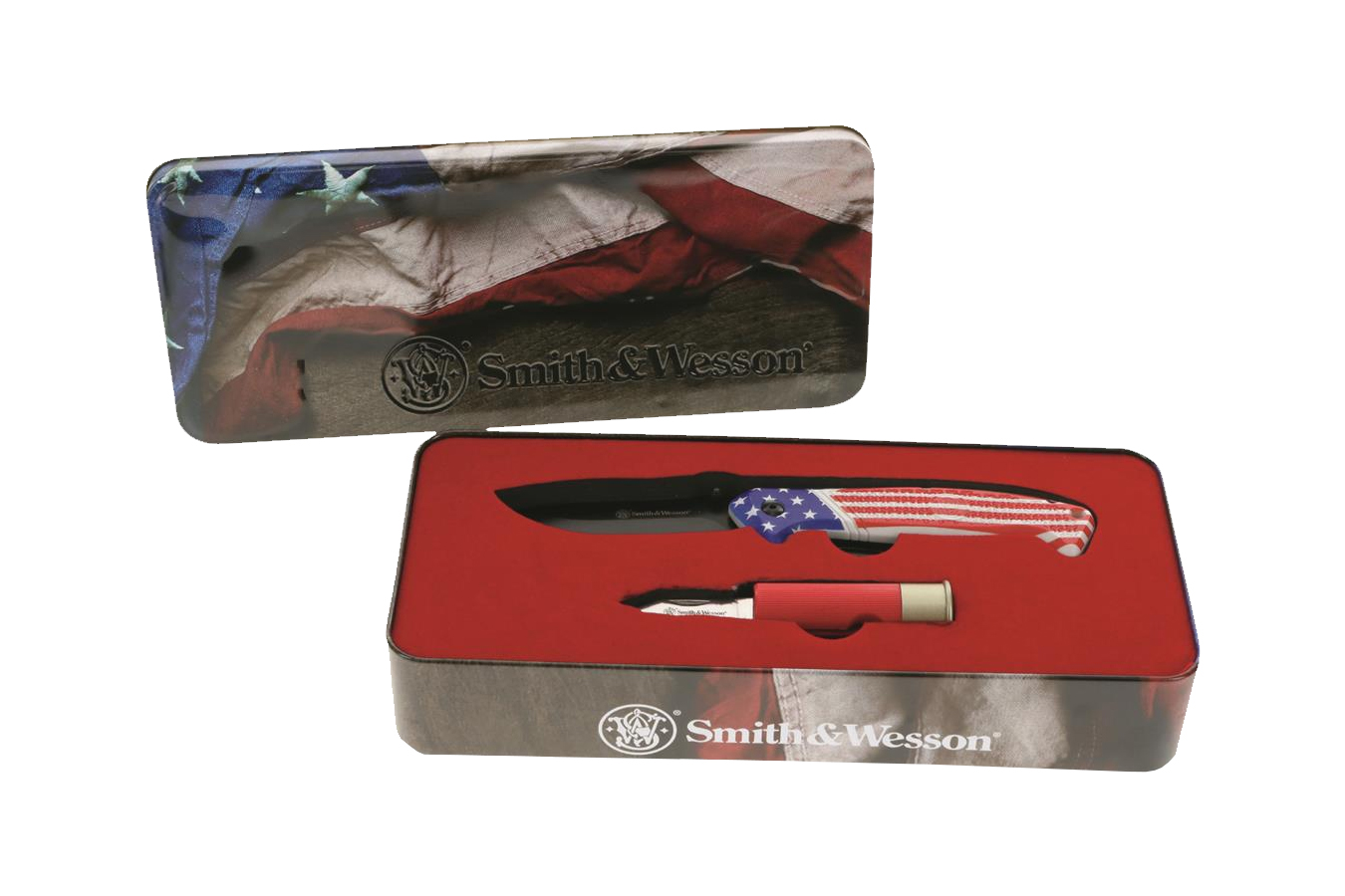 BTI LLC SW AMERICAS HEROES KNIFE, WITH SHOTSHELL KNIFE, COLLECTIBLE TIN