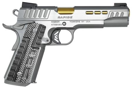 KIMBER Rapide Dawn 1911 45 Auto Pistol with Brushed Stainless Finish and TiN Gold Coated Barrel 