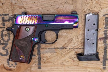 SIG SAUER P238 380 ACP Police Trade-In Pistol with Rainbow Titanium Slide