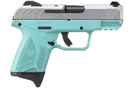 RUGER Security-9 Compact 9mm Pistol with Silver Cerakote Slide and Turquoise Frame