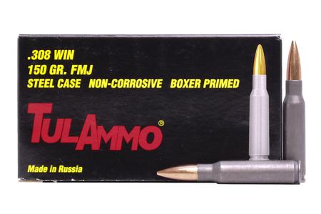 TULA AMMO 308 Win 150 gr FMJ Steel Case Police Trade Ammo 20/Box