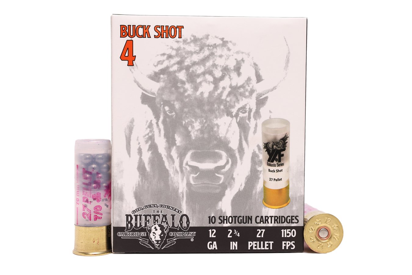 BUFFALO CARTRIDGES 12 GA 2-3/4 IN #4 BUCK 27 PELLET