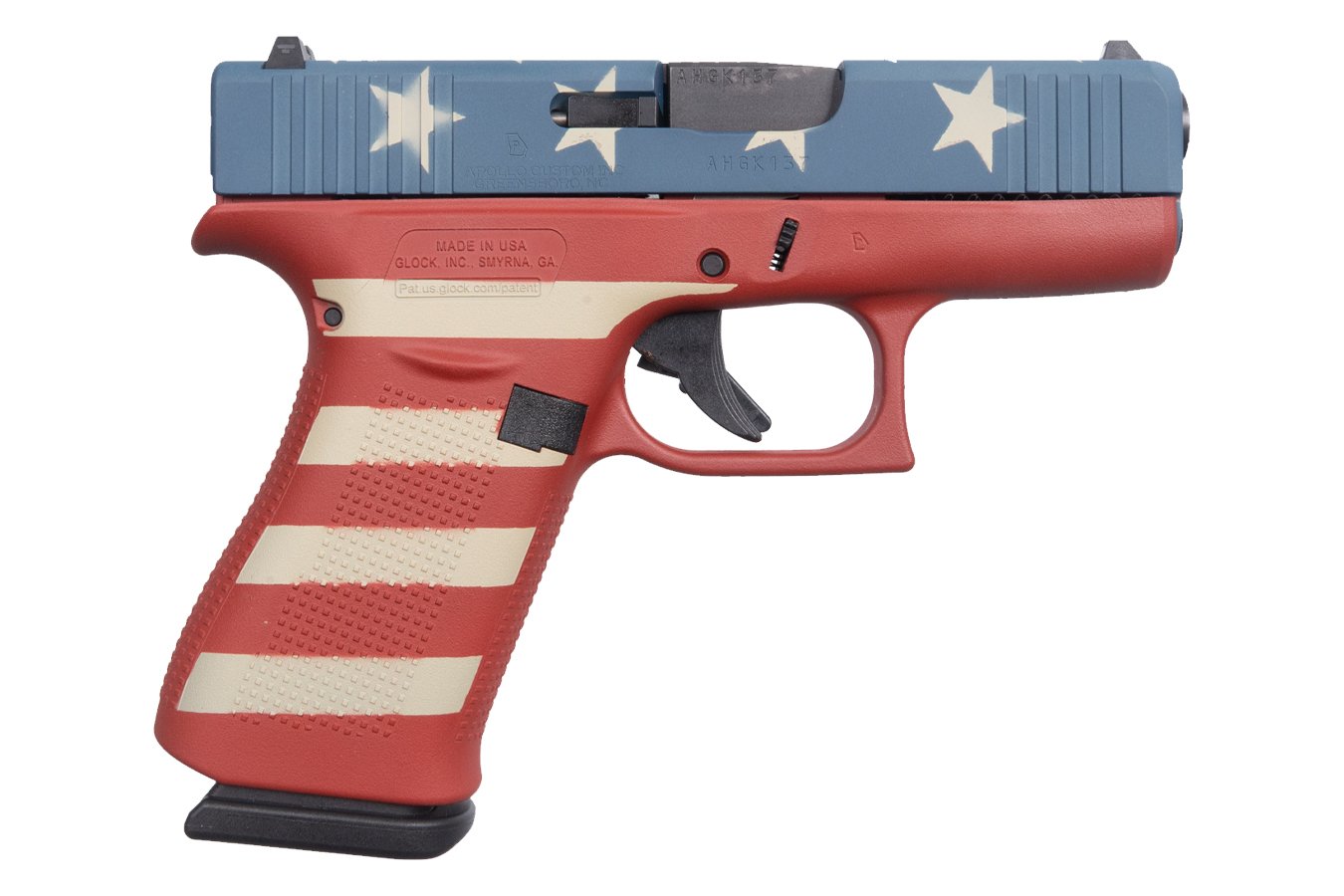 GLOCK 43X 9MM APOLLO CUSTOM OLD GLORY RED/WHITE FRAME STARS ON SLIDE 3.41` BARREL