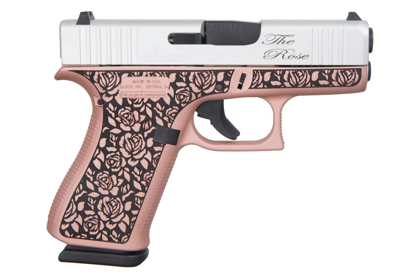 GLOCK 43X 9MM APOLLO CUSTOM THE ROSE ROSE GOLD FRAME 3.41` BARREL