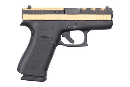 GLOCK 43X 9mm Semi-Auto Pistol with Matte Black Frame and Cerakote Gold Custom Stars a