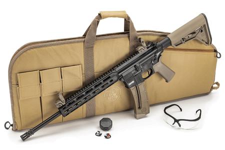 SMITH AND WESSON MP15-22 Sport 22LR Semi-Auto Rifle with 16.5 Inch Barrel, FDE Magpul Furniture and Case/Ears/Eye Pro