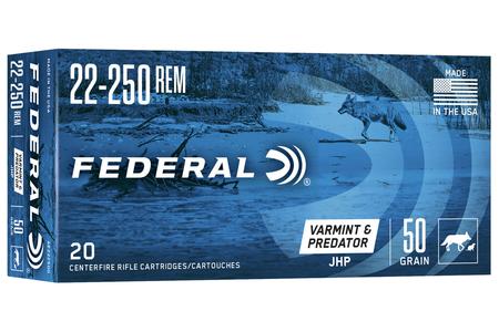 FEDERAL AMMUNITION 22-250 Remington 50 gr JHP American Eagle Varmint and Predator 20/Box