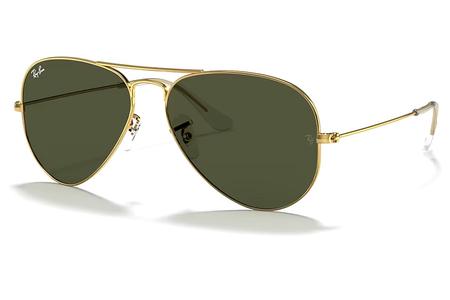 RAY BAN Aviator Large Metal II Sunglasses with Gold Frame and Green Polarized Lenses