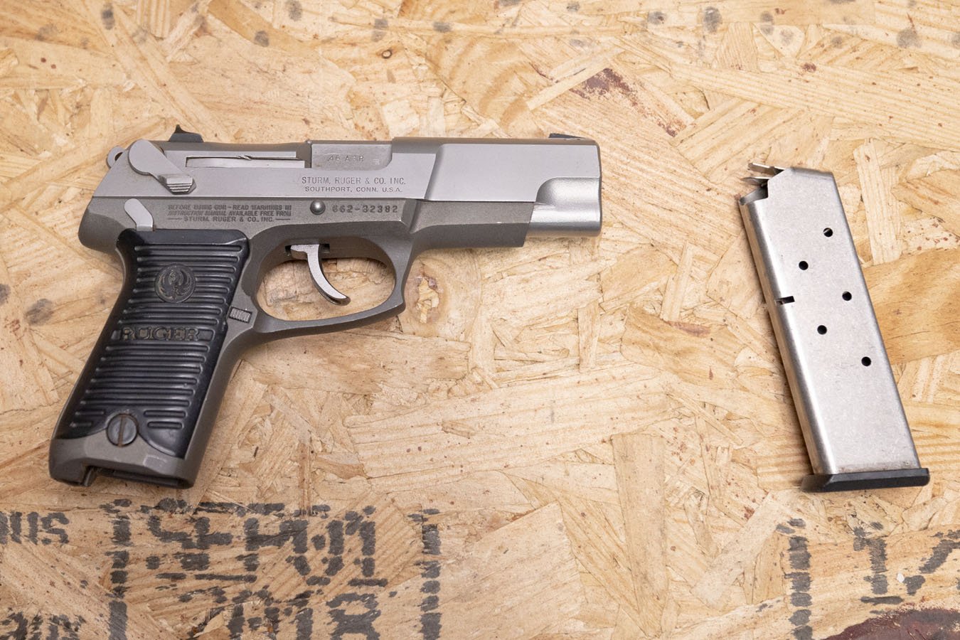 Ruger P90 45ACP Police Trade-In Pistol with Stainless Slide