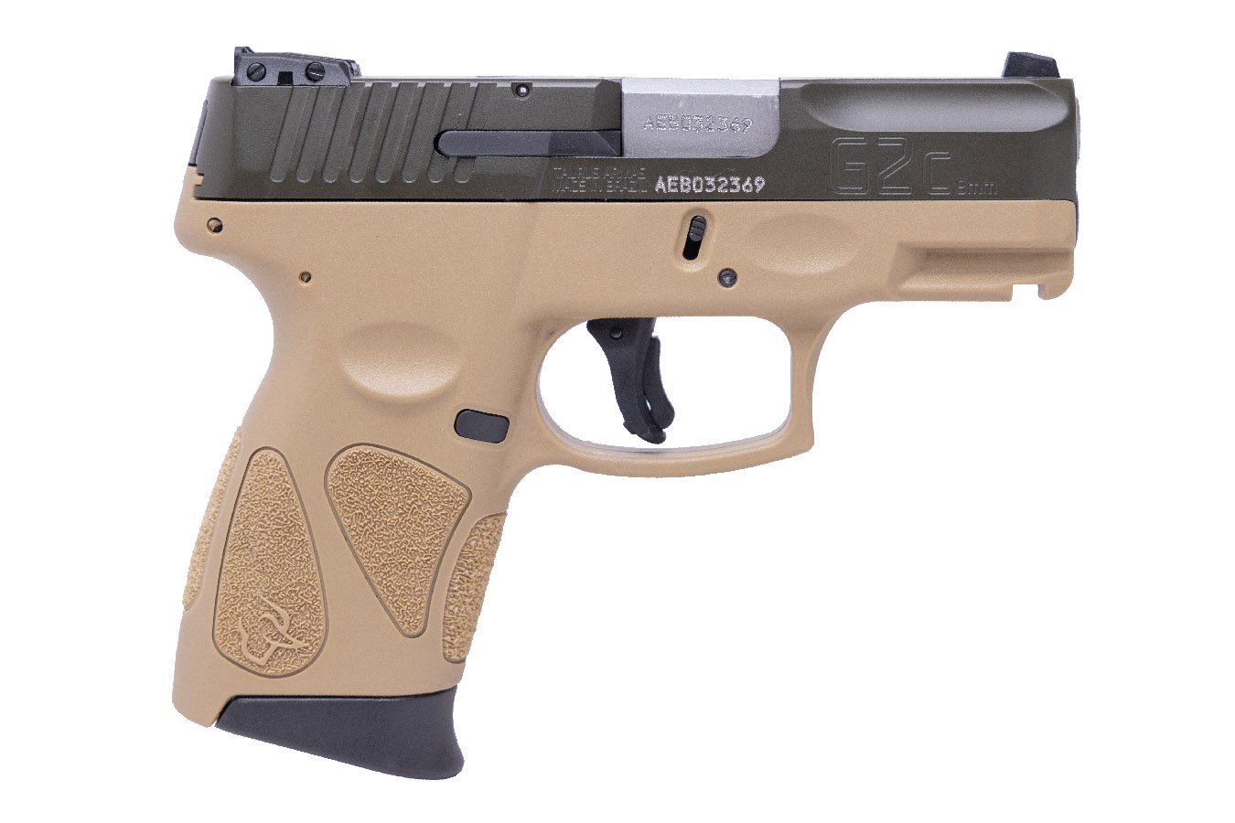 Taurus g2c 9mm compact pistol with tan frame and green slide