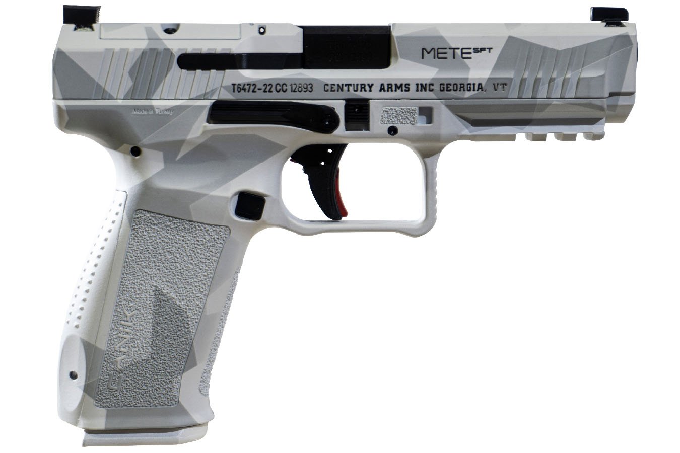 No. 40 Best Selling: CANIK METE SFT 9MM 4.46 MATCH GRADE  BARREL ARCTIC SPLINTER STEEL SLIDE POLYMER FRAME