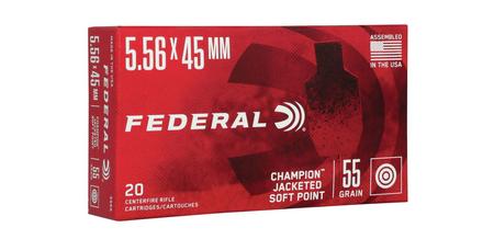 FEDERAL AMMUNITION 5.56mm 55 gr Jacketed Soft Point Champion 20/Box