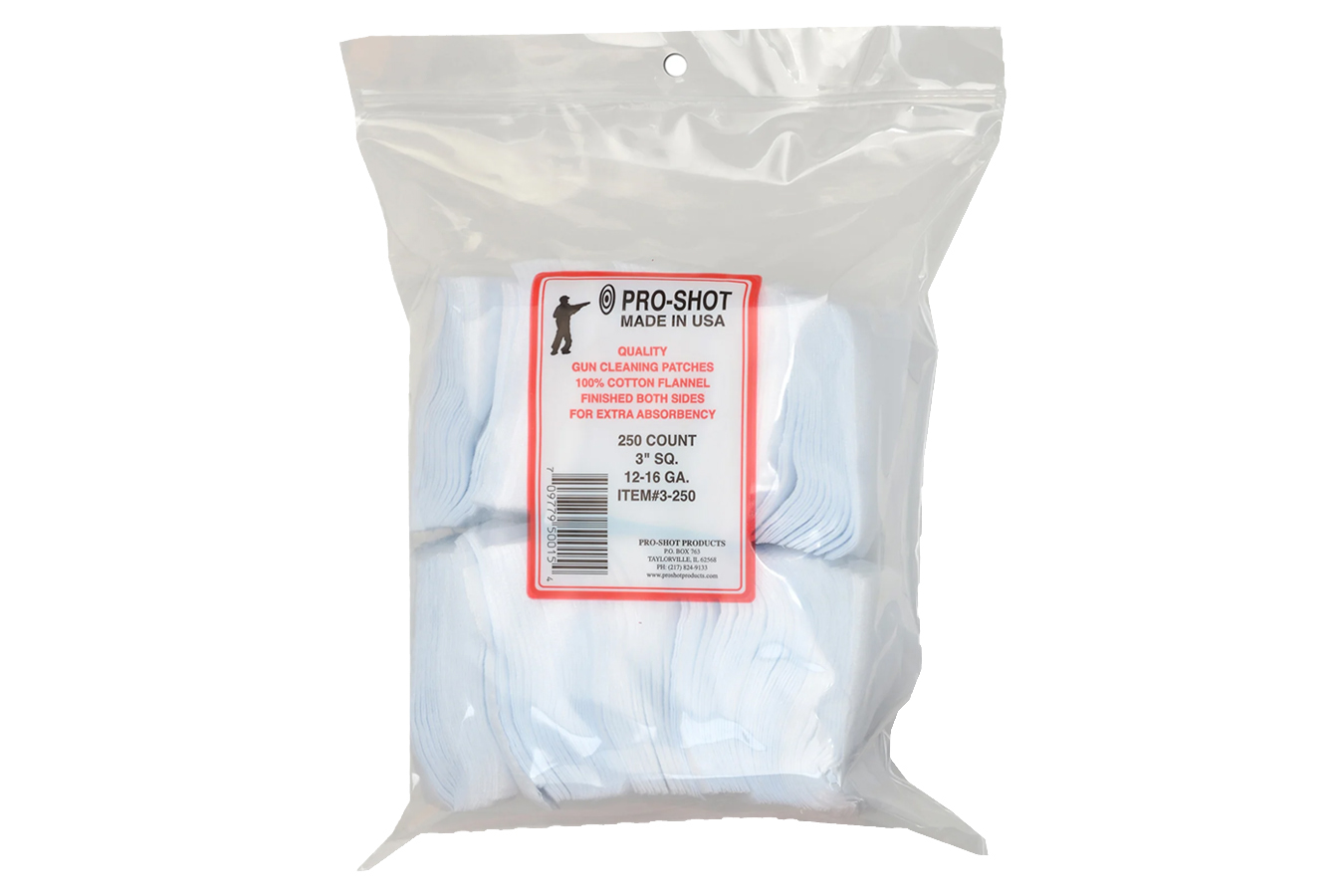 Pro Shot Cleaning Patches 3 Inch Cotton Flannel 250 Per Bag